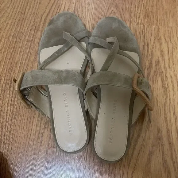 VERONICA BEARD Tan suede leather thong buckle slip on sandals size 8 - Picture 3 of 7